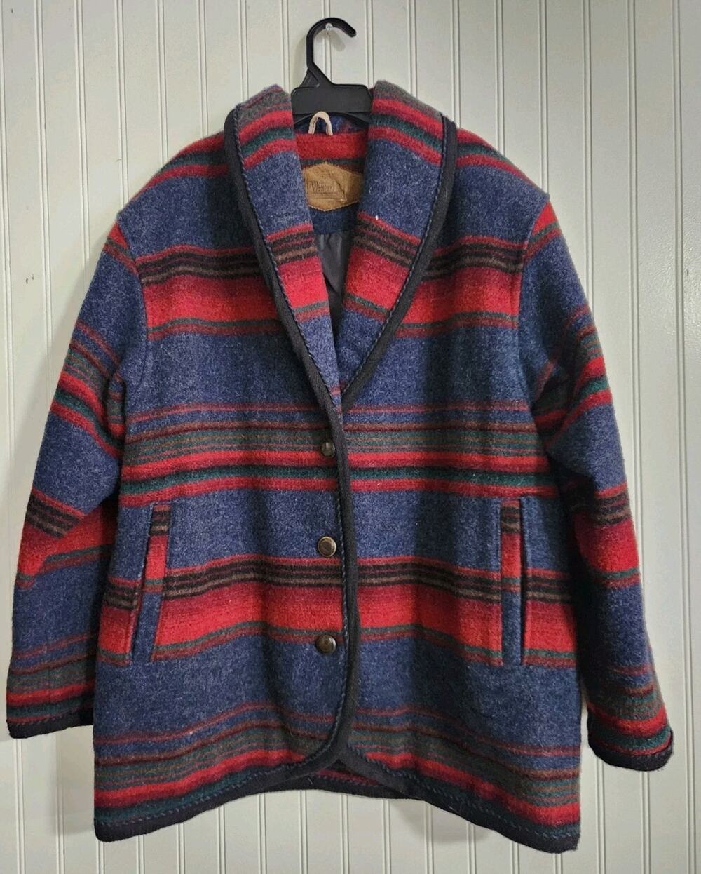 Vintage Woolrich Jacket Womens Wool Blend Lined Aztec Made USA Shawl Collar Sz L